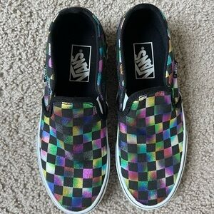 Women’s 7 Vans Holographic Rainbow Checkered / Black NEW!